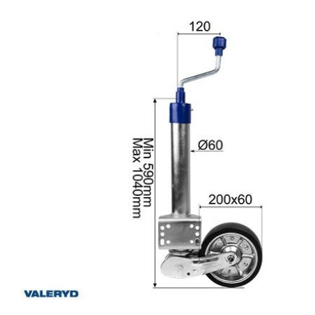 Auto fold tugiratas Ø60 mm Metallvelg. Solid kumm ratas 200x60 mm. Sup