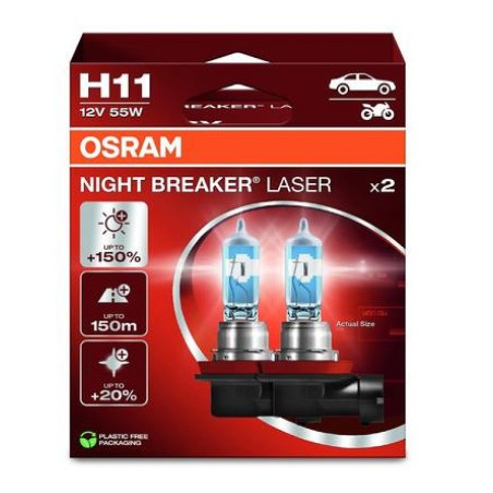 Osram H11 55 W Night Breaker Laser® + 150% 12 V, paar | HL Autoosad