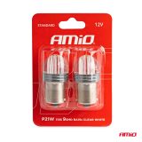 AMiO LED pirnid, 2 tk, P21W 9SMD 12 V läbipaistev valge | HL Autoosad