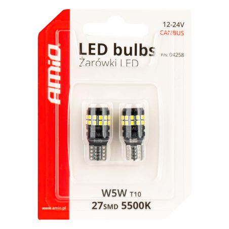 AMiO LED pirnid, 2 tk 27SMD W5W T10 2016 12/24 V | HL Autoosad