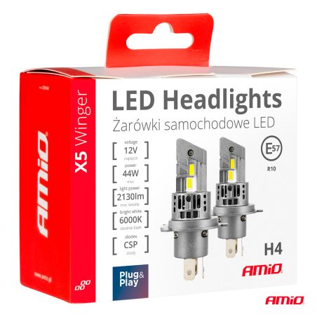 AMiO LED pirnid, 2 tk H4 LED esituled 6000K 44 | HL Autoosad