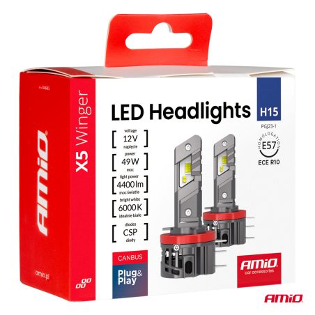 AMiO LED pirnid, 2 tk H15 49 W 6000K CANbus | HL Autoosad
