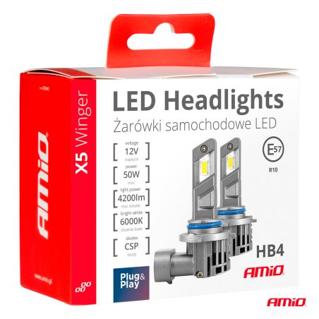 AMiO LED pirnid, 2 tk HB4 6000K 50 W 11–18 V | HL Autoosad