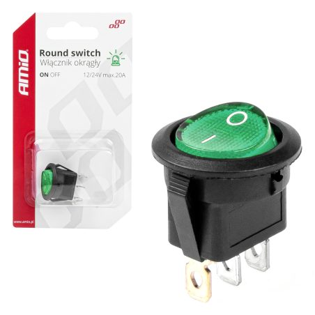 AMiO lüliti ümar 12/24 V, 20 A, ON/OFF, roheline valgus | HL Autoosad