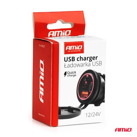 AMiO laadija 2 x USB-C ja USB, 12/24 V, punane | HL Autoosad