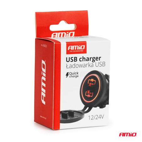 AMiO laadija 2x USB-C punane taustavalgus 12/24 V | HL Autoosad
