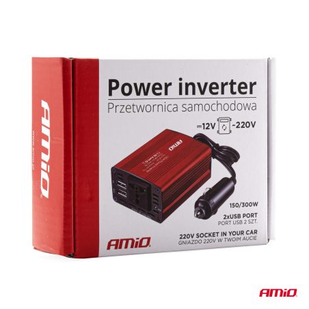 AMiO inverter 12 V-230 V, 150/300 W, 2 usb-pesa | HL Autoosad