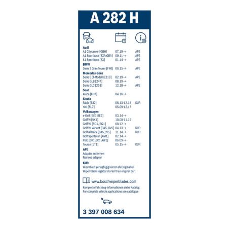 Bosch Aerotwin Rear A282H raamita tagaklaasi klaasipuhastaja 280 mm