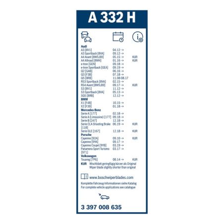 Bosch Aerotwin Rear A332H raamita tagaklaasi klaasipuhastaja 330 mm