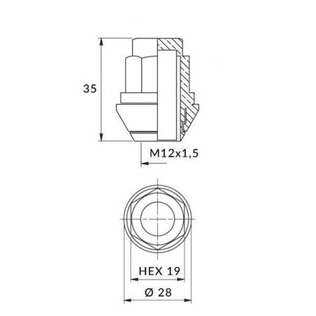 Rattamutter M12×1,5/35/19, kinnine, Ford OE | HL Autoosad
