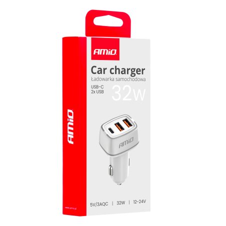 AMiO autolaadija 2 x USB-A ja USB-C, 32 W, 12/24 V | HL Autoosad