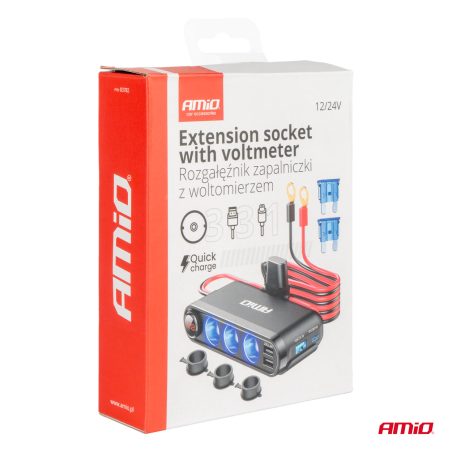 AMiO laadija-pikendusjuhe voltmeetriga, 1,5 m, 12/24 V | HL Autoosad