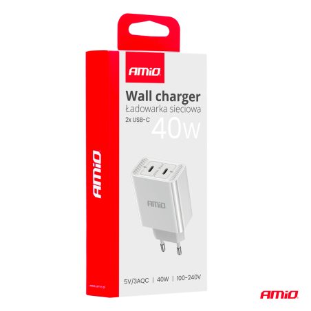 AMiO kiirlaadija 2 x USB-C, 40 W, 230 V | HL Autoosad