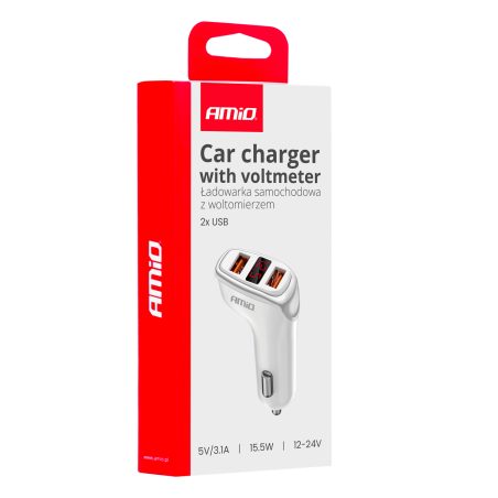 AMiO laadija 2 x USB-A, aku kontrolliga, 3,1 A, 12/24 V | HL Autoosad