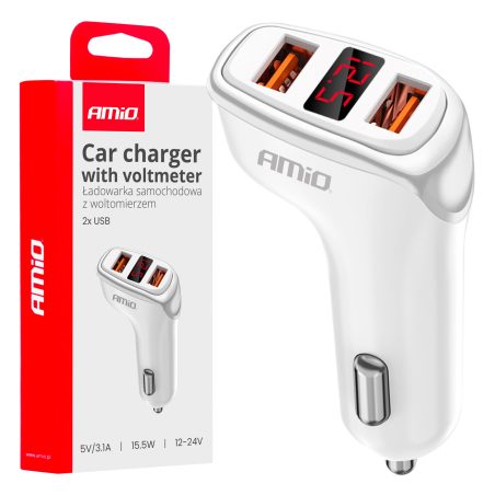 AMiO laadija 2 x USB-A, aku kontrolliga, 3,1 A, 12/24 V | HL Autoosad