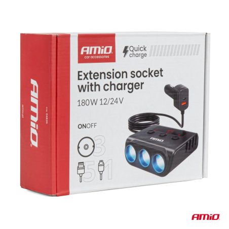 AMiO laadija 4 x USB-A, QC 3.0, PD 3.0, 180 W | HL Autoosad