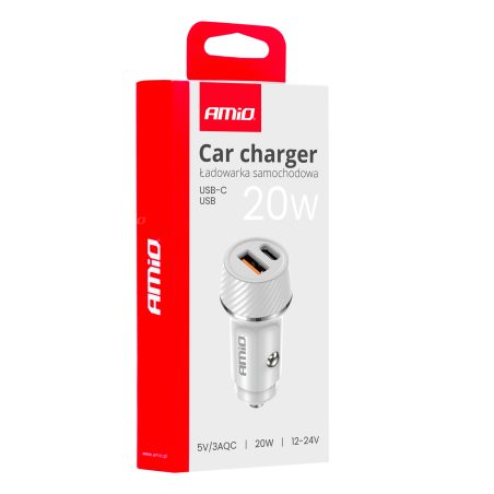 AMiO laadija USB-A ja USB-C, 20 W, 12/24 V | HL Autoosad