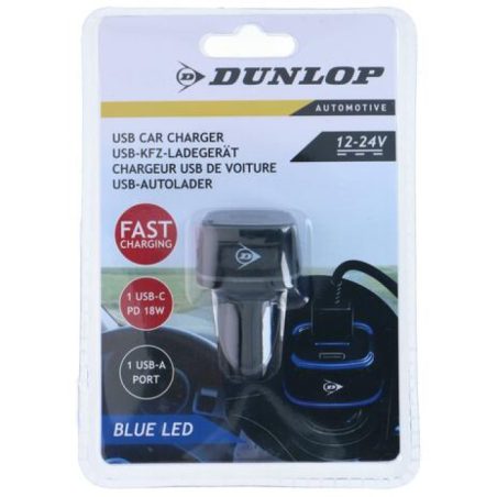Dunlop laadija USB-A ja USB-C, 5 V 2,4 A, 18 W, 12–24 V | HL Autoosad