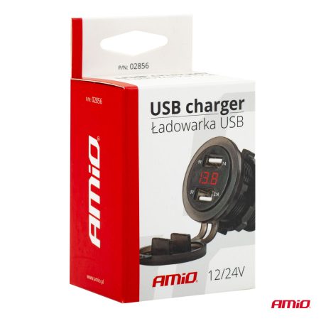 AMiO laadija voltmeetriga, 2 x USB, 12/24 V | HL Autoosad