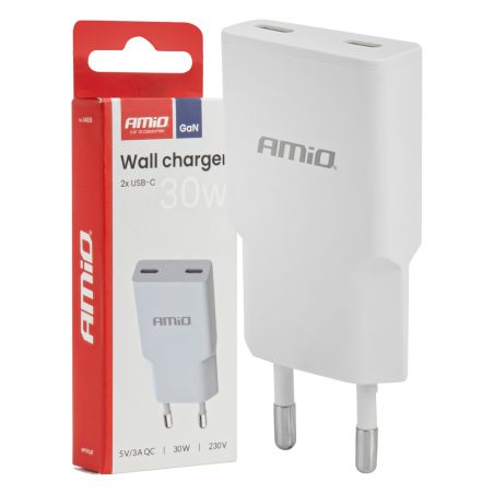 AMiO GaN seinalaadija 2 x USB-C, 30 W, 230 V | HL Autoosad