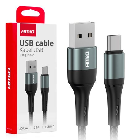 AMiO laadimiskaabel USB-A – USB-C, 3 A, 200 cm | HL Autoosad