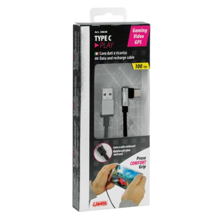 Lampa USB-C-juhe 90° otsikuga, 100 cm, must | HL Autoosad