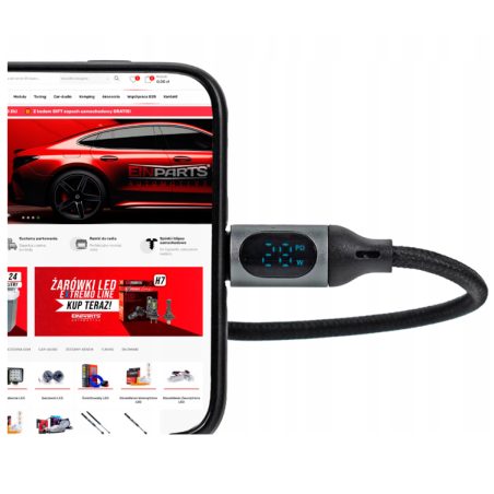 Einparts kaabel USB-C – USB-C LCD-ekraaniga, 45 W, QC | HL Autoosad