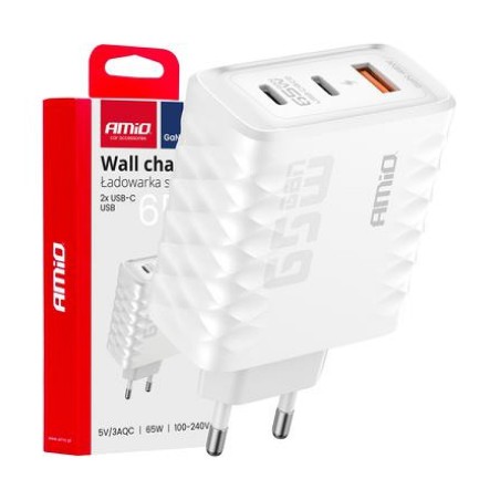 AMiO 65W USB-laadija, 2× USB-C ja USB-A | HL Autoosad