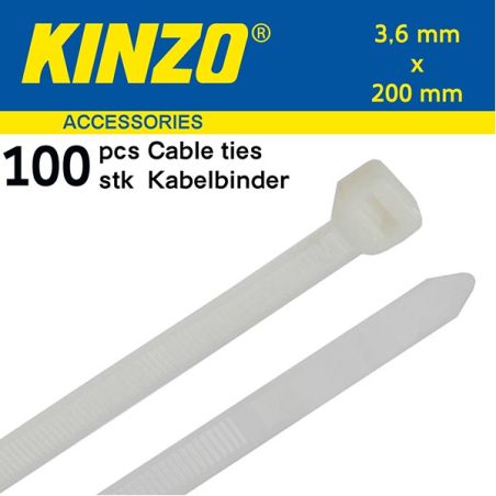 Kinzo kaablisidemed 3,6 x 200 mm, valge, 100 tk | HL Autoosad