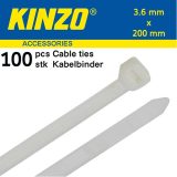Kinzo kaablisidemed 3,6 x 200 mm, valge, 100 tk | HL Autoosad