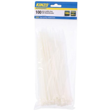Kinzo kaablisidemed 4,8 x 200 mm, valge, 100 tk | HL Autoosad