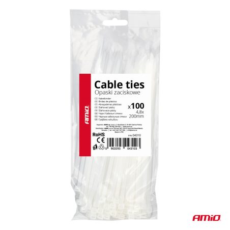 AMiO kaablisidemed 4,8 x 200 mm, valge, 100 tk (04310) | HL Autoosad