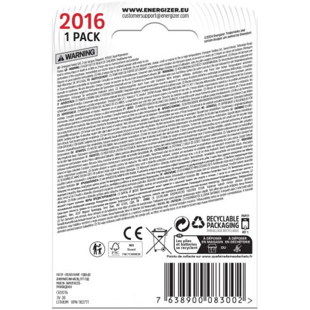 Patarei Energizer Lithium CR2016, 1 tk | HL Autoosad
