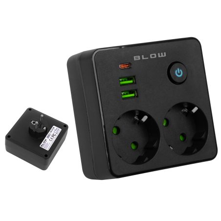 Blow jaotur 2 x 230 V pesa, 2 USB ja USB-C, must | HL Autoosad