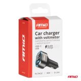 AMiO USB-kiirlaadija USB-A ja USB-C, voltmeetriga, 48 | HL Autoosad