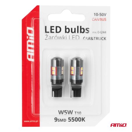 LED CANBUS T10 W5W 9SMD 3030 Valge 10-50V Amio 04244