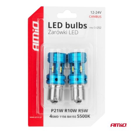 AMiO LED CANbus 12–24 V 4smd 1156 BA15s luubiga, 2 tk | HL Autoosad