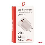 AMiO seina-kiirlaadija USB ja USB-C, 20 W, 3,0 A, 230 V | HL Autoosad
