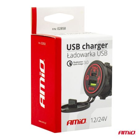 AMiO veekindel USB- ja USB-C-pesa, 12/24 V, 3,0 A, 37 | HL Autoosad