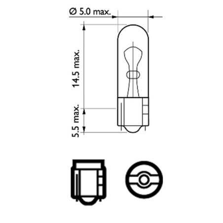 Philips klaaskand pirn 12 V W1,2W W2x4,6D T5 | HL Autoosad