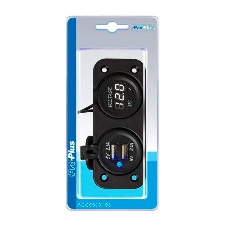 ProPlus voltmeeter 6–30 V + 2 x USB 2100 mA, süvistatav | HL Autoosad